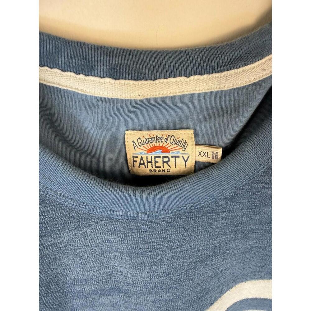 Faherty Cabana Blue Stripe Terry Cloth Crewneck Sweatshirt XXL - Picture 2 of 7